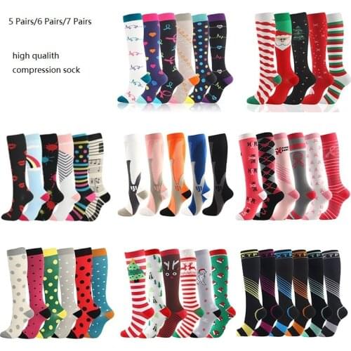 Compression Socks Women Men 5/6/7 Pairs Running Athletic Outdoor Sports Sock Flight Travel Nurses Running Athletic Socks