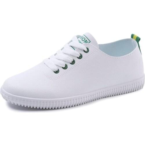 Womens pu Leather Sneakers Women Casual Fashionable Sports Shoes Vulcanized Woman Summer Flat Shoe Ladies White Lacing 40