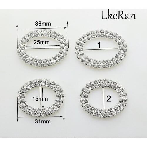 LKERAN 5Pc Double-row Oval Rhinestone Buckles Metal Invitation Ribbon Slider Buckle for Wedding Supply Gift Wrap Hairbow Center