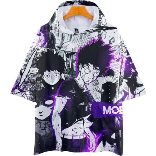 Mob Psycho 100 Anime T-shirt Mobu Saiko Hyaku 3d T Shirt Hooded Men Short Sleeve Funny Cartoon Hoodie Tshirts Hip Hop Tops Tees