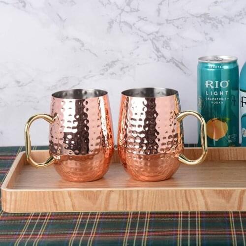 QUEENBAR 2 Piece 540ml Stainless Steel Martini Hammer Mugs And Gold Handle Beer Cup Coffee Cup Mojito Mugs Bar Drinkware