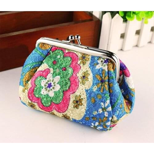 New Womens Wallets Print Flower Retro Wallet for Woman Zipper Mini Coin Purse Ladies Small Wallet Female Leather Card Holder