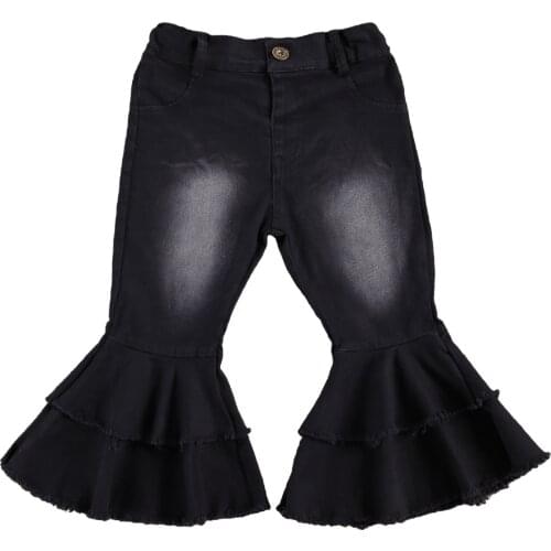 OPPERIAYA Toddler Baby Girls Double Flared Jeans White Washed Bell-bottom High-waist Denim Pants Spring Fall Outfit for 1-6Years