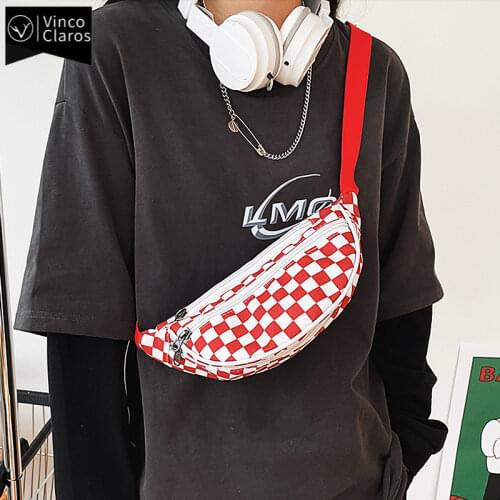 Casual Canvas Plaid Chest Bags for Women Trend Streetwear Teenagers Small Waist Bag Unisex Purse Phone Belt Bag Women Fanny Pack