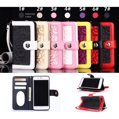 Stitching leather for iPhone 7 8 plus mobile wallet Camellia design for iPhone X XR XSmax phone case