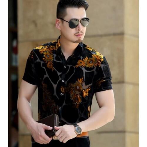 See Summer Cool Through Silk Shirts Mens Short Sleeve Business Casual Floral Transparent Dress Shirt Thin Soft S-3XL
