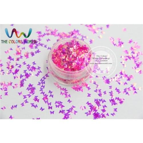 3MM size American Fantasy Iridescent Pink-Purple color glitter Butterfly shapes sparkles for Nail Art DIY supplies1pack=50g