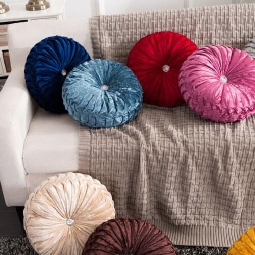 European Style Throw Pillow Luxury Velvet Cushion Pleated Fabric Handmade Round Wheel Pumpkin Seat Cushions M68E