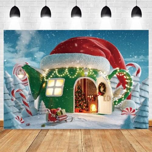 Christmas Backdrop Winter Tree Candy Lollipop House Baby Portrait Vinyl Photography Background Photo Shoot Photophone Photozone