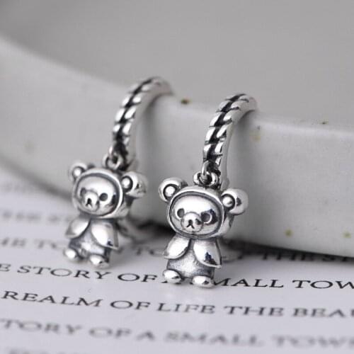 FNJ Cute Animal Bear Earrings 925 Silver Original Pure S925 Sterling Silver Drop Earring for Women Jewelry
