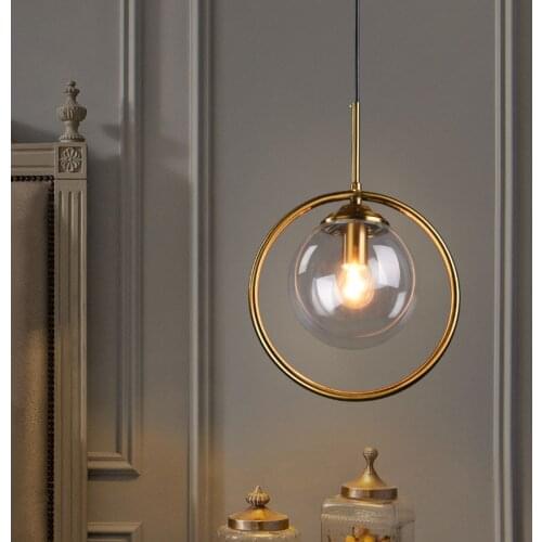 Nordic Glass Ball Globe Pendant Lights Modern Personality Golden LED Hanging Lamp Loft Kitchen Dining Room Bedroom Decor Light