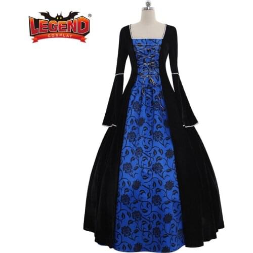 Medieval Renaissance black blue velvet dress Ball Gown Dress medieval cosplay dress custom made plus size