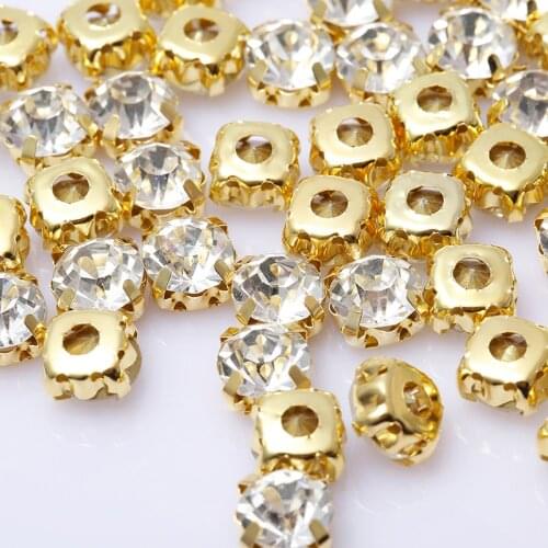 Top Quality 5mm Crystal Glass Sew On Rhinestones With Gold Claw White Color Gold Base Sewing Stones DIY Decoration