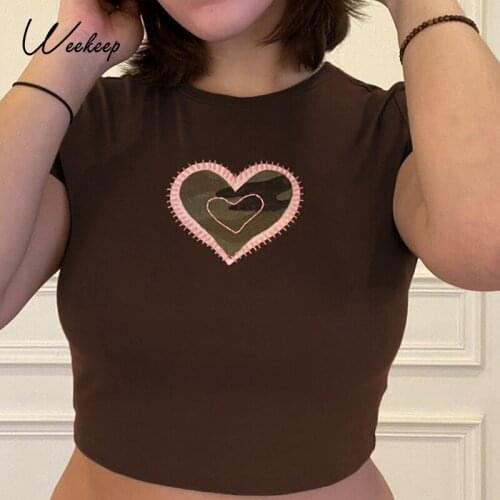 Weekeep Cute Print Casual Summer Short Sleeve Tee Shirt Women Harajuku Cotton Basic Crop Top Streetwear Slim Fashion Tshirt 2020