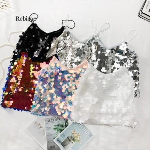 New Big Sequins Chic Summer Sleeveless Top Sexy Backless Bling Luxury Loose Crop Top Party Bar Club Slim Vest Top Femme