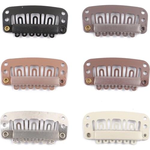 1000 32mm 6-teeth Hair Extension Clips Stainless Steel Wig Clips Combs Snap Clips with Rubber for Hair Extension Toupee DIY