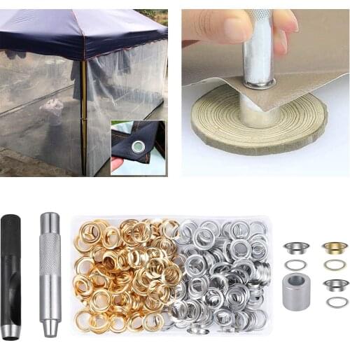 120 Copper Grommets Eyelets Metal Tarpaulin Fabric Craft Making Setting Tool Tarp Canvas Upholstery Eyelet Washer Setter