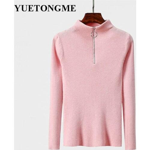 2020 Sueter Mujer Basic Fashion Pullovers Zipper Half Turtleneck Sweater Women Solid Slim Autumn Winter Clothes SW029