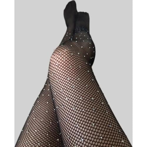 2021 Sexy Women Pantyhose Shiny Fishnetstocking High Quality Hollow Mesh Diamonds Plaid Tights Sparkle Rhinestone Stockings