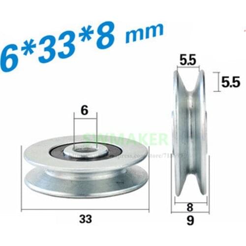 6*33*8mm V trough lifting wheel, bearing pulley, Yuanbao rack / Tripod wire rope guide wheel, rolling pulley