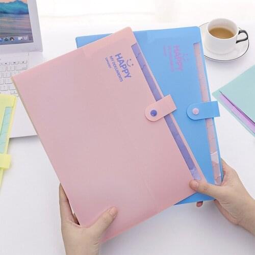 6PCS Korean Cute Smiling Face A4 Folder Multi-layer Organ Bag Storage Data Bag Test Paper File Organizer Stationery