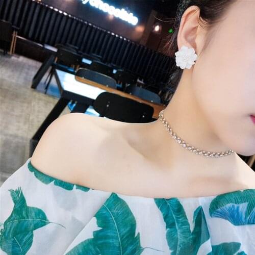 Acrylic White Five-Petaled Flowers Double White Simulated Pearls Golden Silver Plated Needles Women Stud Earrings Ear Cuff