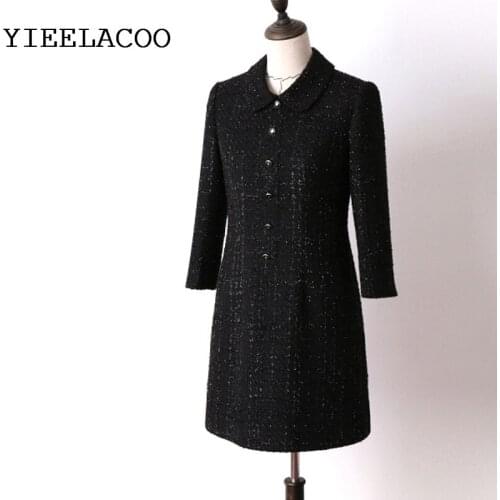 Black tweed dress 7-point sleeve 2020 spring / autumn womens dress tassel ladies slim bottoming dress one-piece
