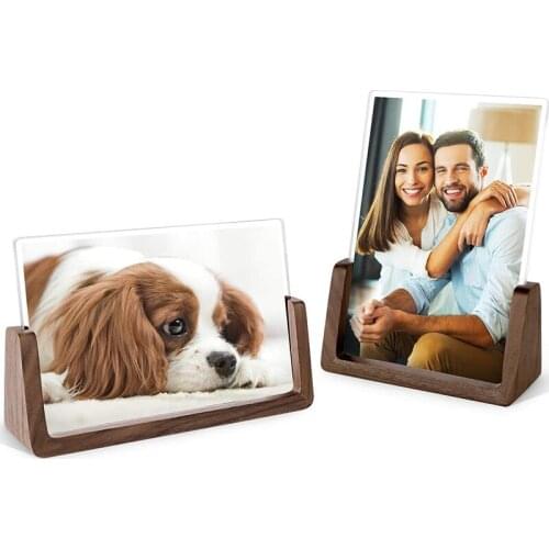 4X6 Wood Photo Picture Frame 2 Pack - Rustic Wooden Picture Frame with Walnut Wood Base For Tabletop Or Desktop Display
