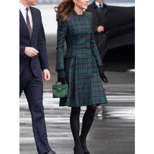 Kate Middleton Designer High Quality Spring Autumn New WomenS Fashion Party Casual Office Vintage Elegant Plaid Midi Dress