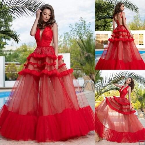 Elegant Red Prom Dresses Spaghetti Strap Tulle A-Line Woman Party Night Dresses Evening Gown Graduation abiti da sera