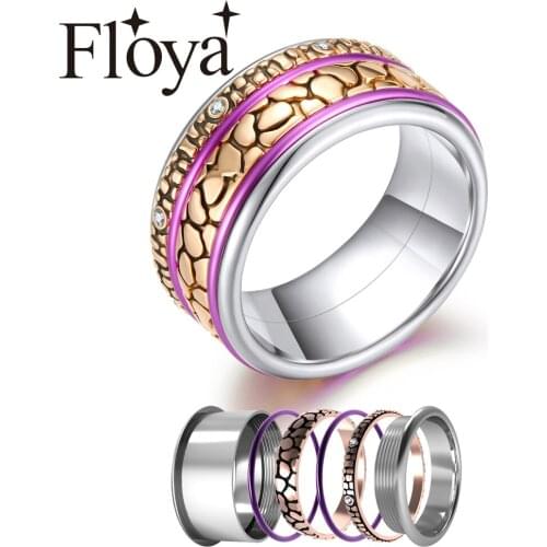 Floya Leopard Stackable Ring for Women Rotatable Stainless Steel Band Malti The Arctic Symphony Rings Set Collection Jewelry