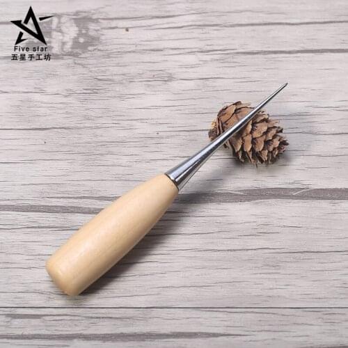 DIY Leather Punch Tools Leather Awl with Wood Handle and Carved Wooden Handle Needle Punching Hole for Leather