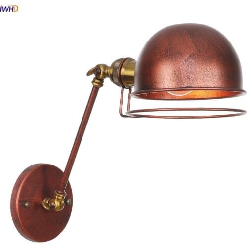 IWHD Loft Decor Industrial Wall Light Fixtures Living Room Stair Mirror Beside Adjsutable Single Swing Arm Wall Lamp Vintage LED