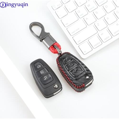 Jingyuqin 3 button carbon fiber leather car key cover for Ford Focus 3 MK3 Fox 4 MK4 Carnival Kuga Escape Ecosport Fob