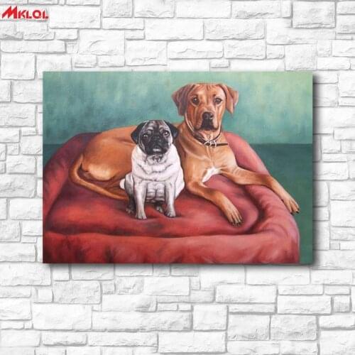 Large Wall Art Dog Combination Canvas Painting For Living Room Home Decoration Oil Painting On Canvas Wall Painting Unframed