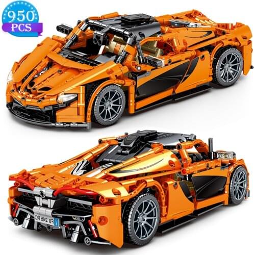 Creative Orange Sports Car Model Boy Building Block Toy Famous Car Vehicle Birthday Holiday Gifts for Boys