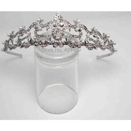 New crystals pearl metal flower hair tiara crown wedding jewelry ornament accessories