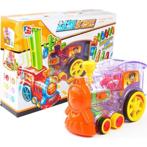 Domino Train Toy Set Rally Electric Train Model With 60 Pcs Colorful Domino Game Building Blocks Car Truck Vehicle Stacking