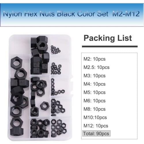 90pcs/lot Plastic Hex Nuts Set Nylon Insulation Screws Locknuts Hexagon Screw Caps Varies Spec White and Black M2M3M4M6-M16M20