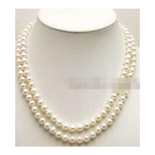 SALE 7-8mm white AA Round Natural freshwater Pearl 2 Strand 17-18" Necklace-2151