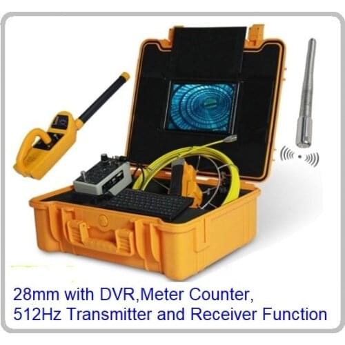 28mm 512Hz Transmitter Auto Self Leveling Pipe Sewer Drain Pipe Inspection Camera with DVR Recorder 7 Inch Monitor Meter Counter