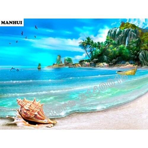 Seaside shells Craft Needlework Scenery 5D Diy Diamond Painting Diamond Embroidery Square Drill Mosaic Picture BCD055