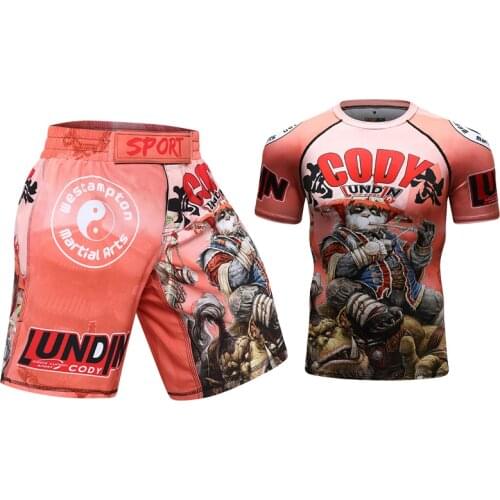 Guangzhou Mens Custom MMA Shorts Uniform Quantity Set MMA Logo Sportswear rashguard + shorts mens design