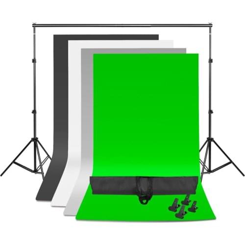 ZUOCHEN Photo Studio Adjustable Backdrop Support Stand Kit 1.6 x 3m Black/White /Green/Gray Background Screen for Facebook Game