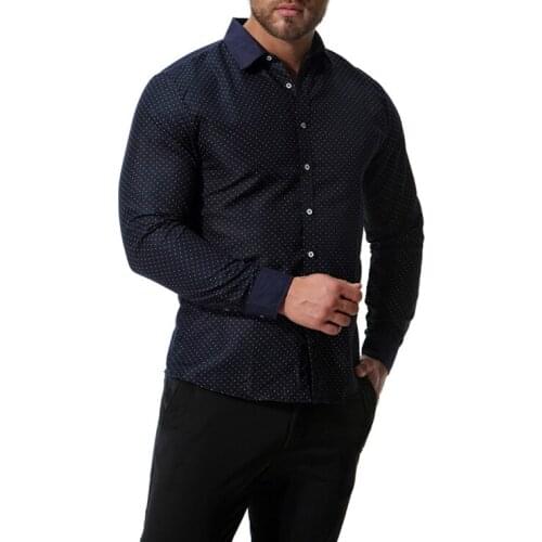Pop New Brand Men Shirts New Autumn Loose Long Sleeve Cotton Shirt Men Business Casual Polka Dot Office Shirt Camisa Masculina