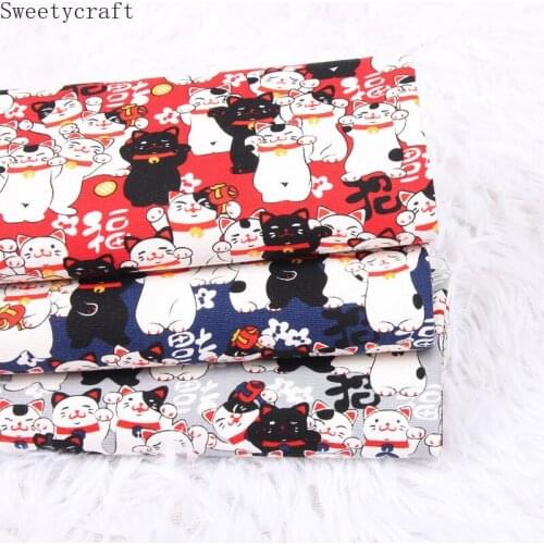 110x45cm Thick 100% Cotton Fabric Lucky Cat Cloth Sewing Dress Quilting Fabrics for Patchwork Needlework DIY Handmade Material