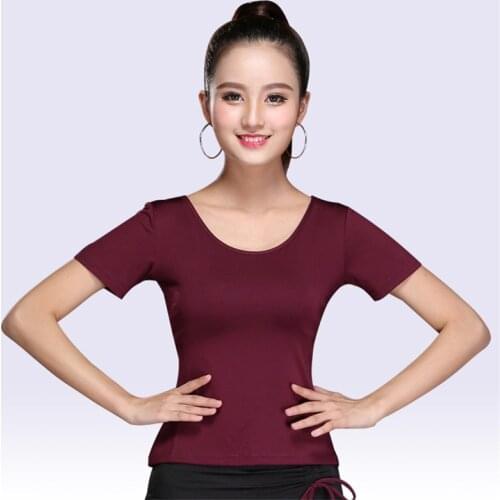 Latin Tops Women Latin Dance Basic Top Dancewear Short Sleeves Ballroom Samba Tango Flamengo Dancing Practice T-shirt Costume
