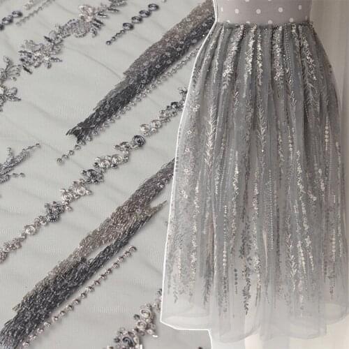 High quality mesh fabric Sequin beaded embroidery sewing Cheongsam clothing dress material