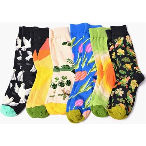 WPLOIKJD Art Abstract Floral Bird Funny Socks Women Colorful Nice Cute Sokken Jacquard Crew Hipster Female Calcetines Divertidos
