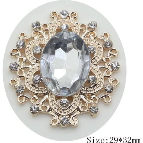 Hot Sale 10pc 29*32mm Clear Glass Crystal Rhinestone Button DIY Wedding Metal Hair Flower Center Scrapbooking Accessories